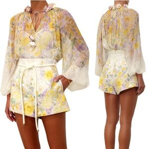 Zimmermann Yellow Floral High Waist Shorts